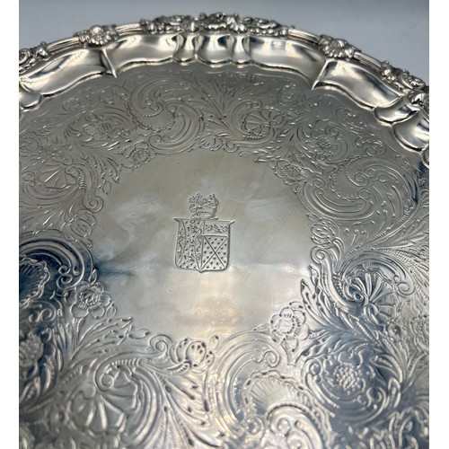 798 - A Georgian finely engraved salver London 1826, maker Rebecca Eames and Edward Barnard I. Weight 680g... 