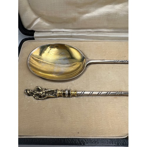 806 - A boxed pair of silver gilt apostle spoons, London 1882, maker John Henry Lias & James Wakely. 21cm ... 