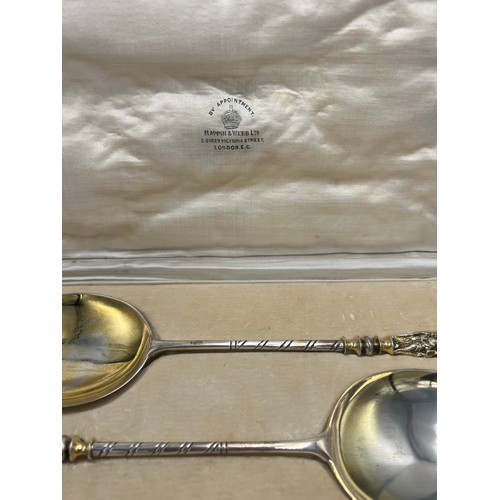 806 - A boxed pair of silver gilt apostle spoons, London 1882, maker John Henry Lias & James Wakely. 21cm ... 