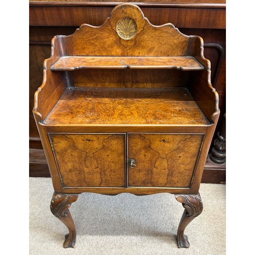 35 - A burr walnut two door cabinet on cabriole legs. 50 w x 34 d x 82.5cm h.