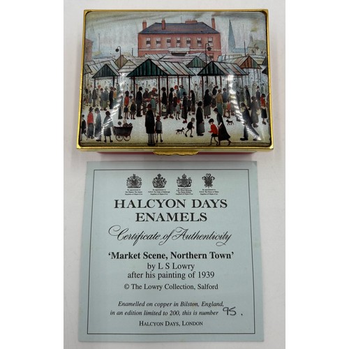 470 - A collection of Halcyon Days Enamels to include limited edition 'Market Scene Northern Town' after L... 