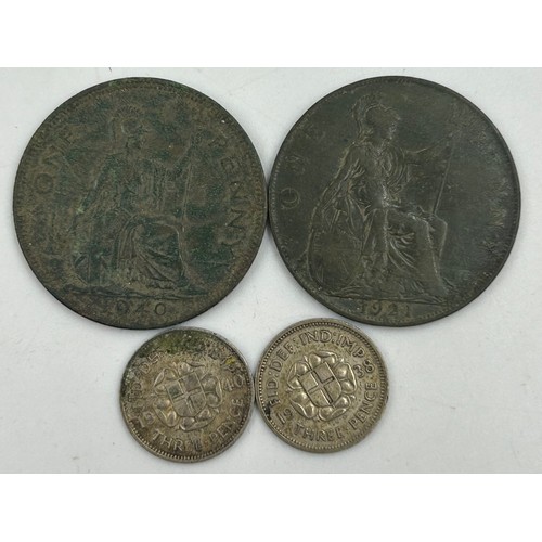 729 - A George III 1797 Cartwheel Penny together with George III 1775 Farthing, Victoria 1854 Britanniar C... 