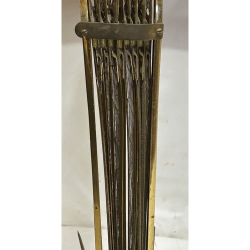 1190 - A vintage brass folding fan shaped fire guard, of peacock form, 63cm high x 95cm w extended together... 