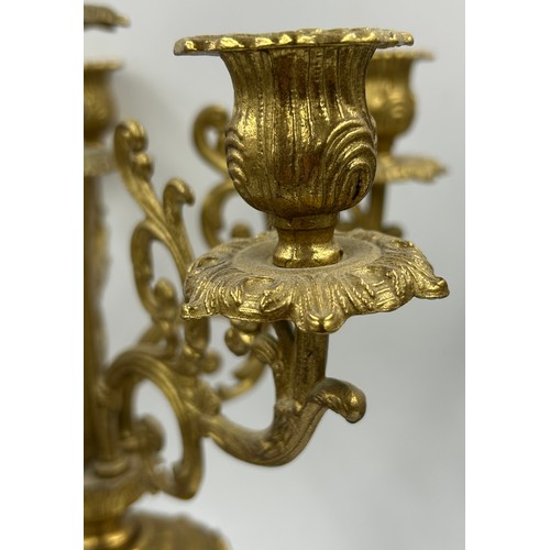 1191 - A pair of 20thC French style candelabras, gilt metal and blue porcelain 54cm h together with a gilt ... 