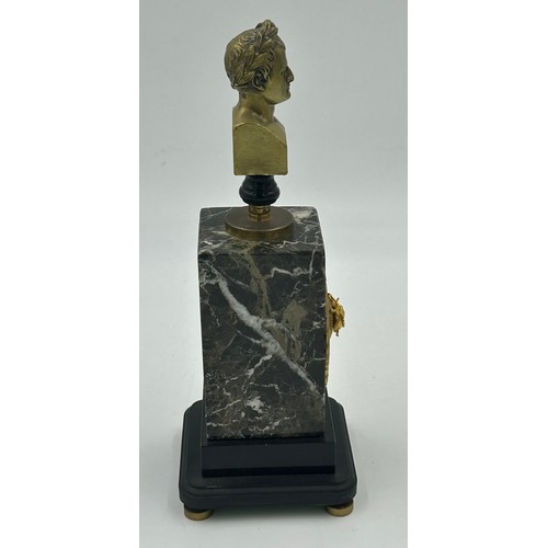 1196 - A Marble and Brass Twin Inkwell Stand with glass inserts and hinged lids and a female bust in the ce... 