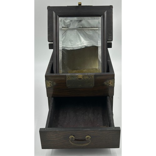 1197 - A miscellany to include a wooden vanity case with interior fold out mirror and drawer, a convex wall... 