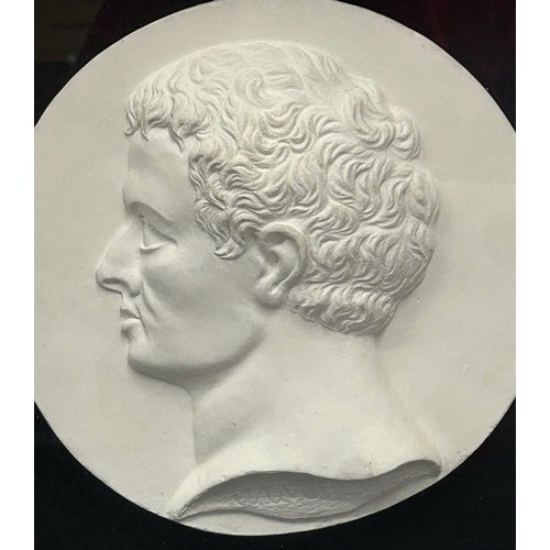 1198 - A framed plaque containing a relief of the head of a classical male figure after Antonio Canova, app... 