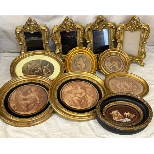 1207 - A collection of 19th C/20th C frames, round and oval gilt frames to include two circular verre eglom... 