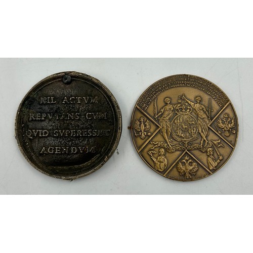 732 - A collection of medallions to include Pope opening holy door Metal Desk Plaque, Bronze Stanislaw Aug... 