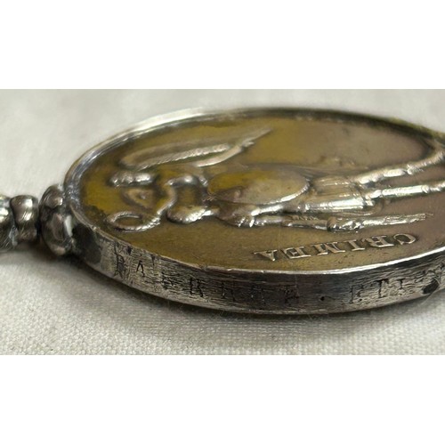 1007 - Crimea War Medal (1854-56) with Sebastopol clasp, name illegible engraved on the edge and some fadin... 