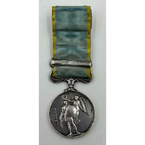 1007 - Crimea War Medal (1854-56) with Sebastopol clasp, name illegible engraved on the edge and some fadin... 