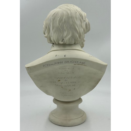 404 - A large white parian portrait bust of The Rt. Hon. John Bright MP., by Robinson & Leadbeater, publis... 