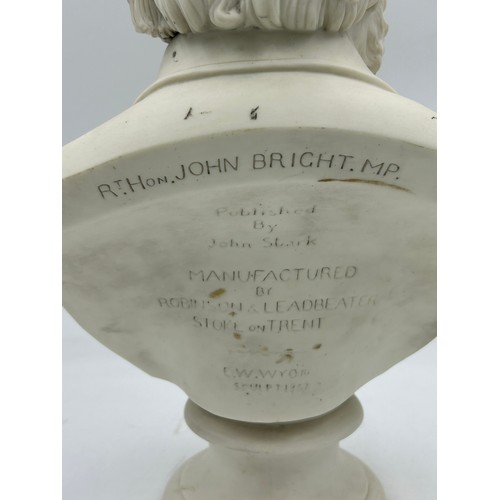 404 - A large white parian portrait bust of The Rt. Hon. John Bright MP., by Robinson & Leadbeater, publis... 