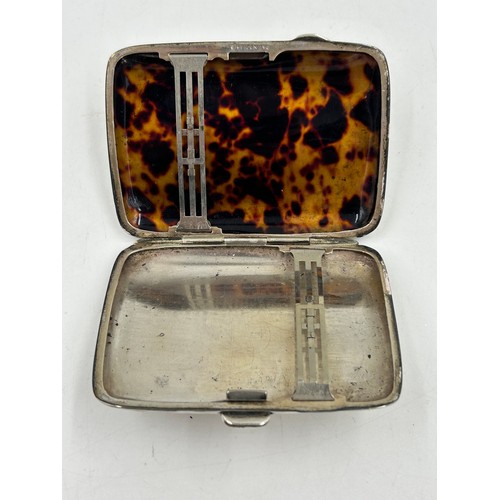 817 - A silver cigarette case engraved E.S, tortoiseshell design to inside,   Birmingham  1927, maker Jose... 