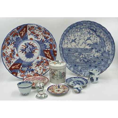 940 - A collection of 19thC  oriental ceramics to include 2 x Japanese Imari plates, one with floral patte... 