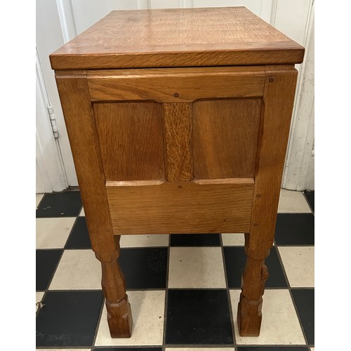 130 - Robert Thompson 'Mouseman' (Kilburn) an English Oak Sewing Box/Workbox, rectangular with hinged lid ... 