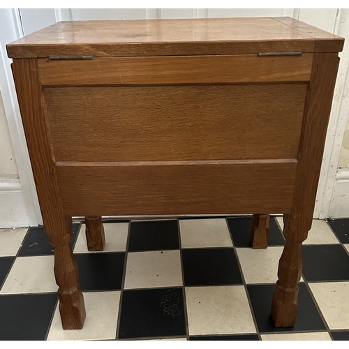 130 - Robert Thompson 'Mouseman' (Kilburn) an English Oak Sewing Box/Workbox, rectangular with hinged lid ... 