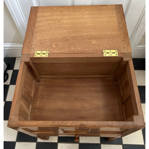 130 - Robert Thompson 'Mouseman' (Kilburn) an English Oak Sewing Box/Workbox, rectangular with hinged lid ... 