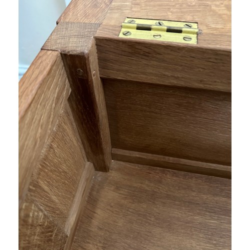 130 - Robert Thompson 'Mouseman' (Kilburn) an English Oak Sewing Box/Workbox, rectangular with hinged lid ... 