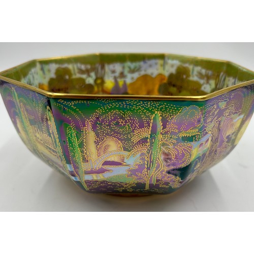 416 - A Wedgwood Fairyland Lustre Octagonal Bowl 'Woodland Bridge' based on an original design by Daisy Ma... 