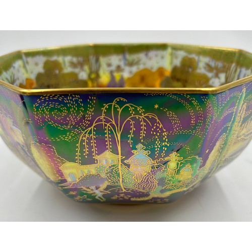 416 - A Wedgwood Fairyland Lustre Octagonal Bowl 'Woodland Bridge' based on an original design by Daisy Ma... 