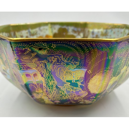 416 - A Wedgwood Fairyland Lustre Octagonal Bowl 'Woodland Bridge' based on an original design by Daisy Ma... 