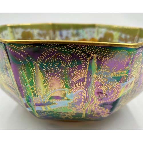 416 - A Wedgwood Fairyland Lustre Octagonal Bowl 'Woodland Bridge' based on an original design by Daisy Ma... 