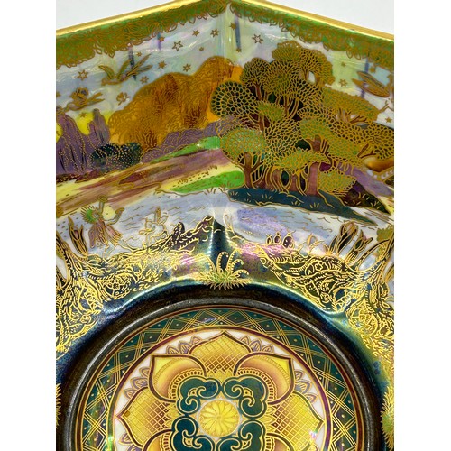 416 - A Wedgwood Fairyland Lustre Octagonal Bowl 'Woodland Bridge' based on an original design by Daisy Ma... 