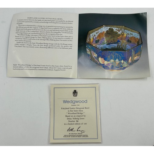 416 - A Wedgwood Fairyland Lustre Octagonal Bowl 'Woodland Bridge' based on an original design by Daisy Ma... 