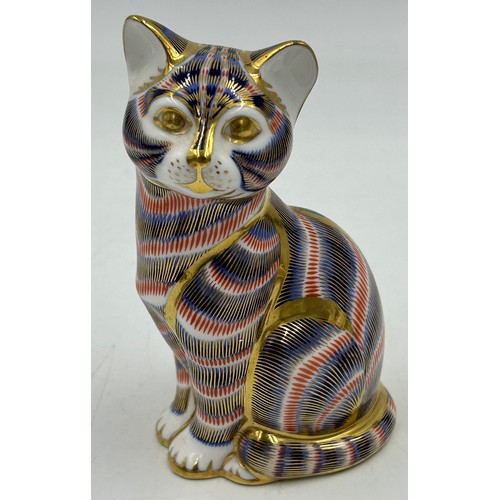 478 - Royal Crown Paperweights to include Derby Seated Cat Paperweight 13cm with gold stopper, 2 x Teddies... 