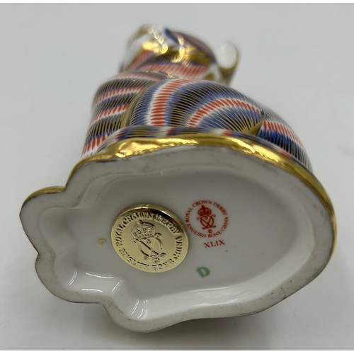 478 - Royal Crown Paperweights to include Derby Seated Cat Paperweight 13cm with gold stopper, 2 x Teddies... 