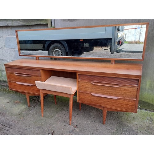 36 - Mid century Double Headboard 234cm w x 33cm d x 86cm h with integral bedside cabinets, dressing tabl... 