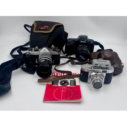 964 - Cameras to include Pentax Asahi Spotmatic with Hanimex lens and Asahi Pentax Guide, Voigtlander Vito... 