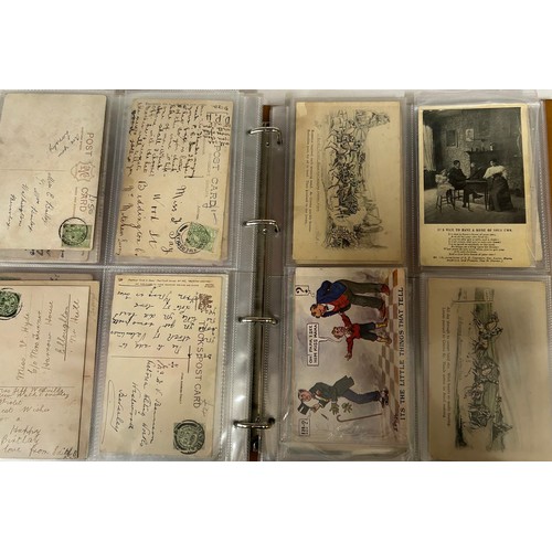 922 - A collection of Postcards in three albums to include Edwardian Romance and Greetings (180), embroide... 