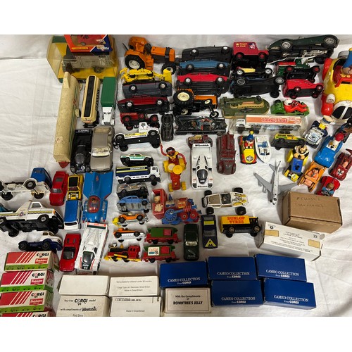 1115 - A collection Corgi, Matchbox and other vehicles to include Charbens Salco Mickey Mouse Fire Truck, C... 