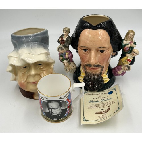 426 - A collection of Toby Jugs to include Royal Doulton Alfred Hitchcock D6987, Charles Dickens D6939, Ba... 