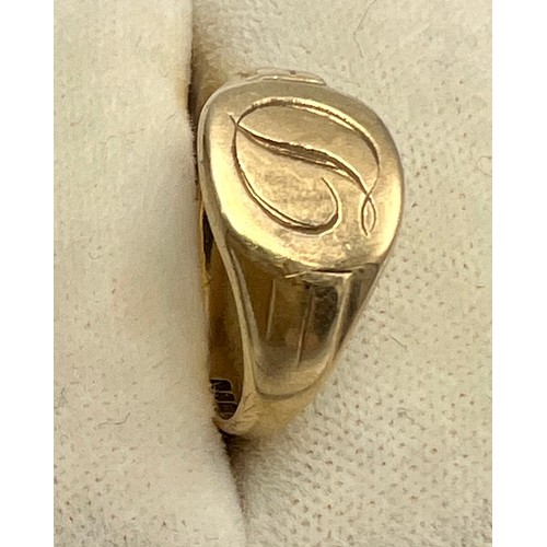 579 - A 9 carat gold signet ring. Size I. Weight 2.5gm.