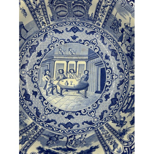 134 - An early 19th century blue and white transfer printed Spode Musicians pattern wash bowl, c. 1825. Ex... 