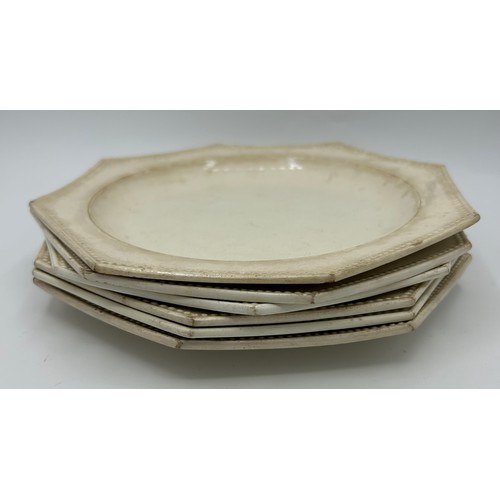 140 - A set of early 19th century creamware octagonal plates, c. 1810. All with partial impressed marks, p... 