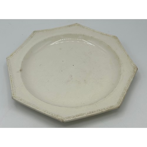 140 - A set of early 19th century creamware octagonal plates, c. 1810. All with partial impressed marks, p... 