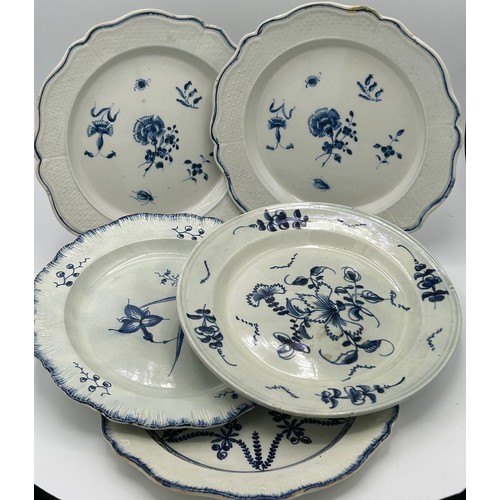 145 - A group of early 19th century blue and white hand-painted pearlware shell edge and moulded rim plate... 