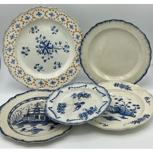 146 - A group of early 19th century blue and white hand-painted pearlware shell edge and moulded rim plate... 