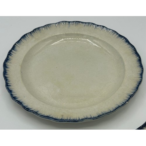 146 - A group of early 19th century blue and white hand-painted pearlware shell edge and moulded rim plate... 