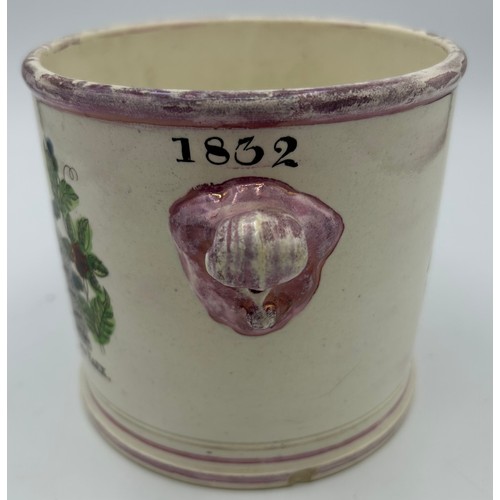 152 - An early 19th century transfer-printed two-handled bottle coaster, c. 1832. With pink lustre rim, an... 