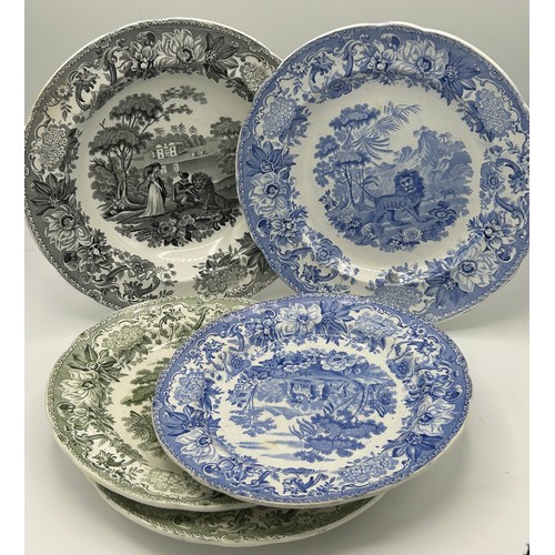 153 - A group of early 19th century blue and white and green and white transfer printed Spode and Copeland... 