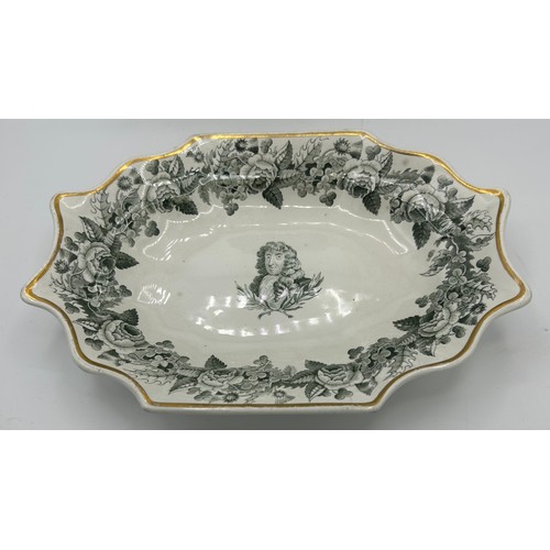 155 - Two early 19th century green and white transfer printed Spode armorial dessert dishes, c. 1825. One ... 