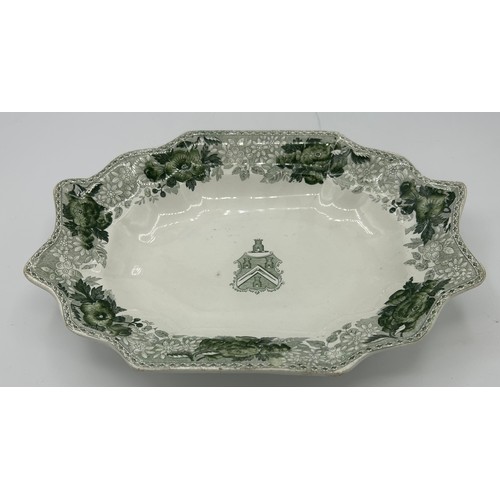 155 - Two early 19th century green and white transfer printed Spode armorial dessert dishes, c. 1825. One ... 