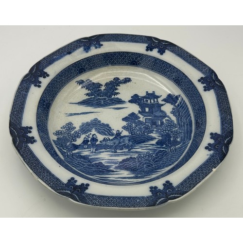 159 - A group of early 19th century blue and white transfer printed  Boy on a Buffalo plates, c. 1810. 23 ... 