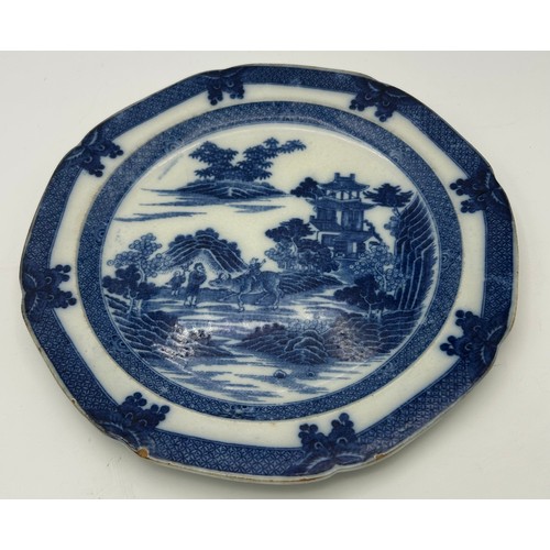 159 - A group of early 19th century blue and white transfer printed  Boy on a Buffalo plates, c. 1810. 23 ... 