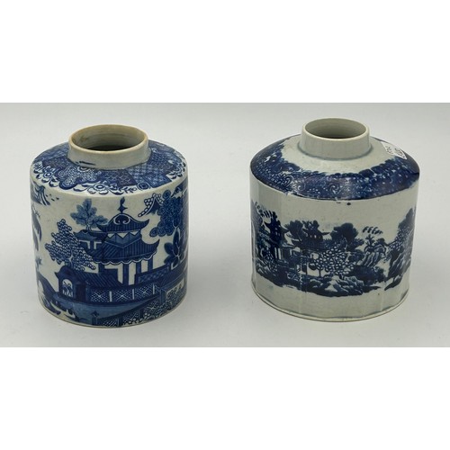 169 - Two early 19th century pearlware blue and white transfer printed chinoiserie pattern tea caddies, c.... 